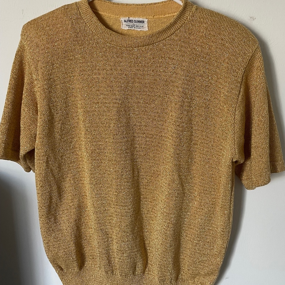 Alfred Dunner Gold Metallic Knit Top – 80s Shimmer Sweater L